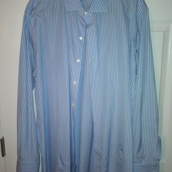 Ledbury: Men's Blue & White Banker Stripe. French cuffs, Neck: 17.5 Sleeve: 37 - Picture 3 of 5
